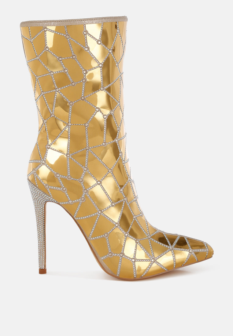 Echostage Rhinestones Embellished Metallic Boots