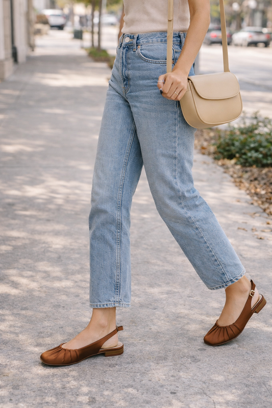 Cheeni Satin Square Toe Flat Slingbacks